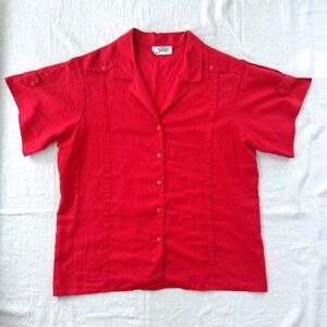Vintage Sunny South Dallas Red‎ Short Sleeve Button Down Top - Women's